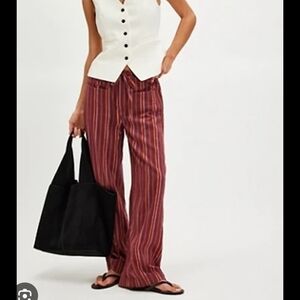 Free People Hudson Canyon Pant Burgendy Stripe NWOT Size Small